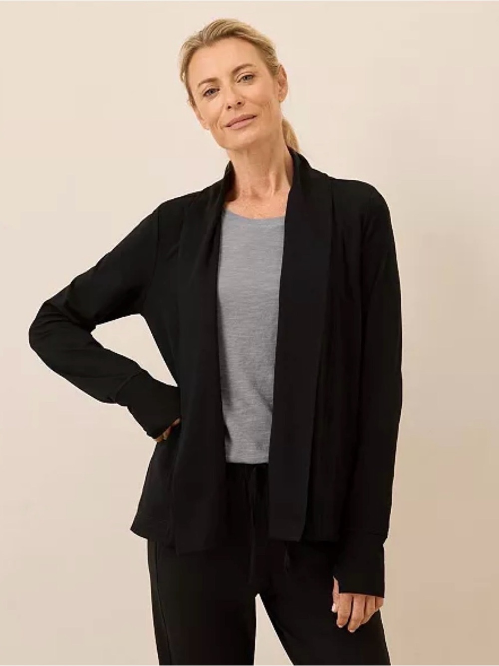 Pact Organic Cotton Black Luxe Stretch Jersey Swing Cardigan Medium M